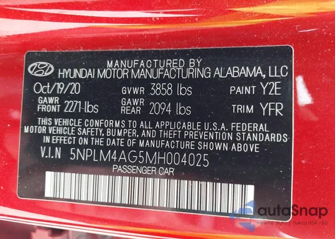 2021 Hyundai Elantra Sel z USA, uszkodzony, nr VIN 5NPLM4AG5MH004025